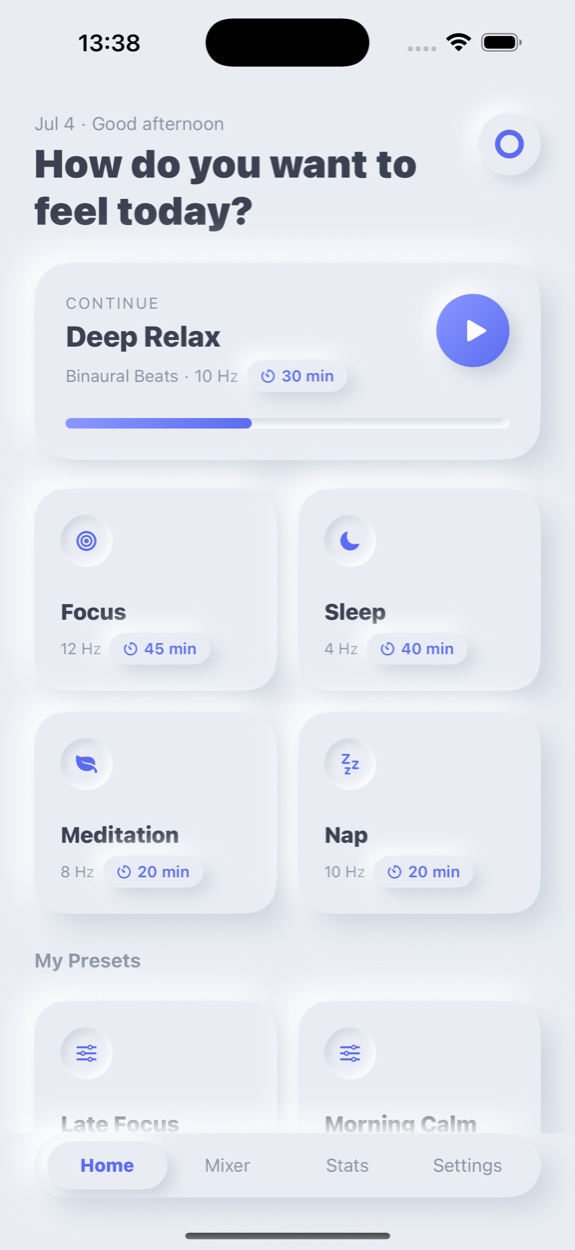 M Alpha Relax home screen